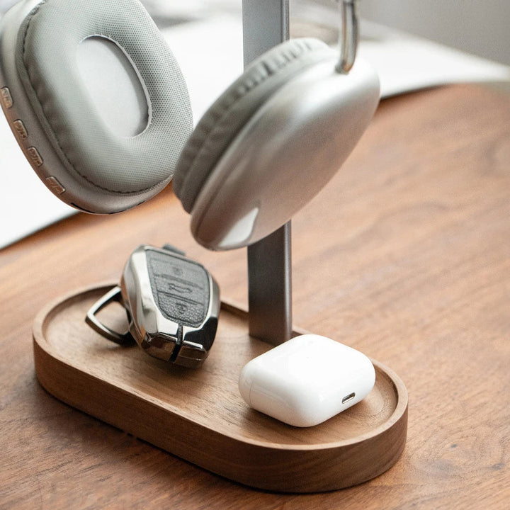 Wood and Metal Headphone Stand – Universal Desktop Holder