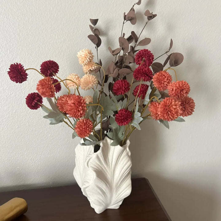 White Leaf Ceramic Vase – Modern Boho Centerpiece Decor