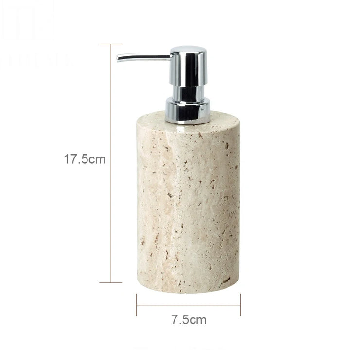 Beige Travertine Marble Bathroom Set – 9-Piece Natural Stone Accessories with Soap Dispenser, Diffuser, Tray & More