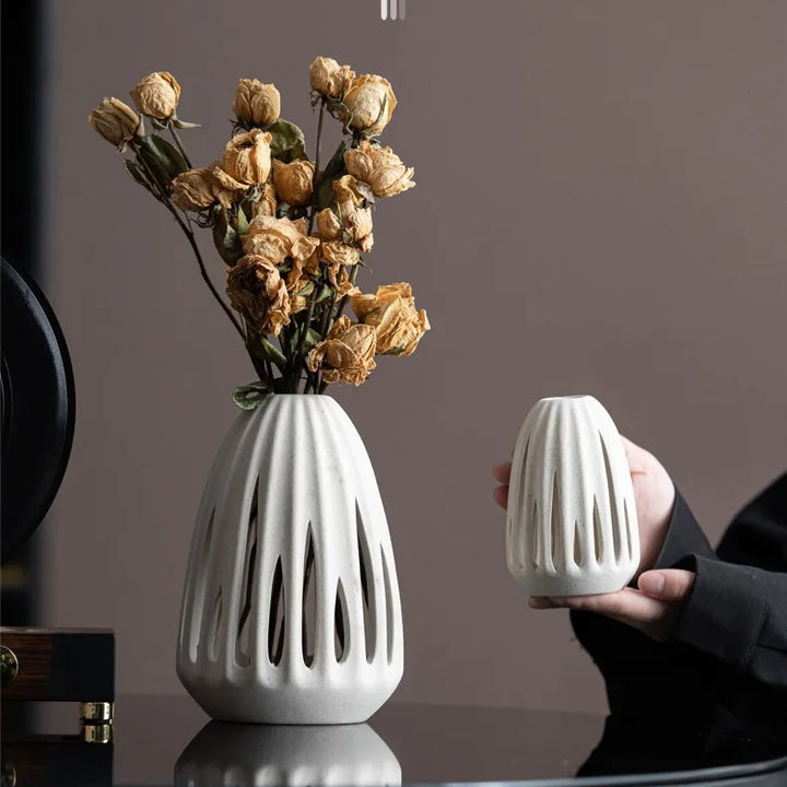 Nordic Ceramic Hollow Vase – Modern Centerpiece for Home & Office