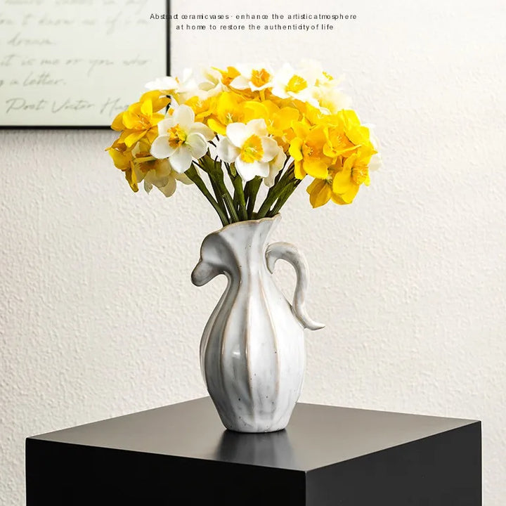 One-Handled Ceramic Vase – Modern Nordic Minimalist Decor