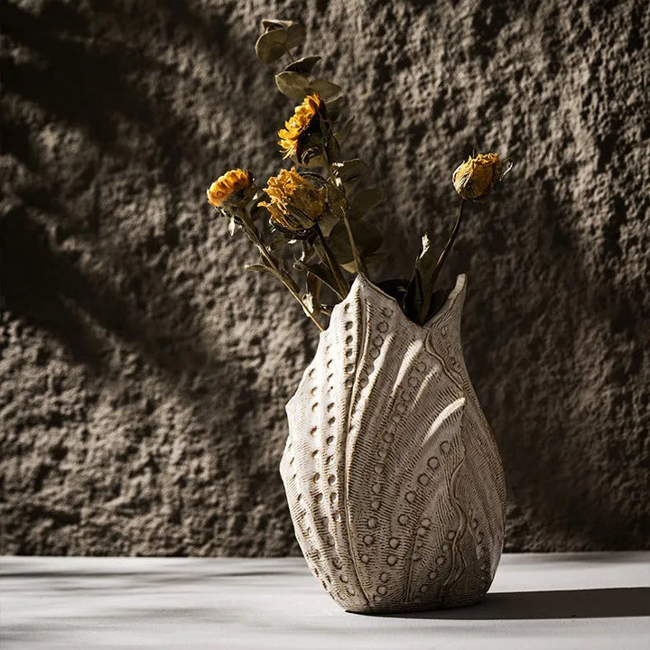 Shell Ceramic Vase – Modern Boho Tabletop Centerpiece