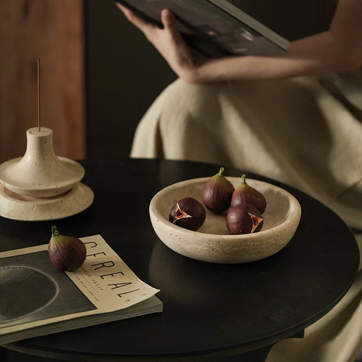 Beige Travertine Decorative Bowl – Handcrafted Stone Catchall Dish