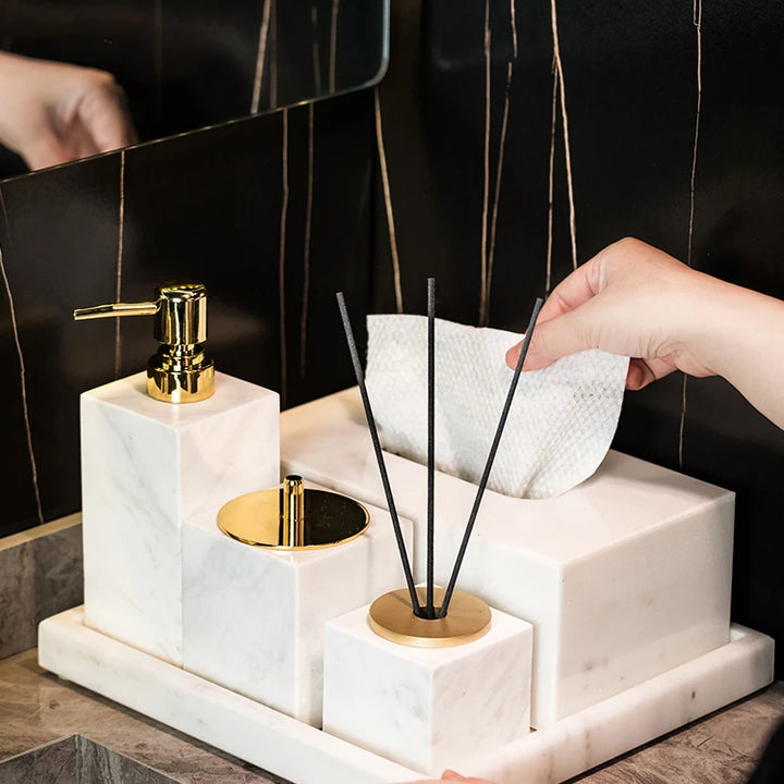 Volakas White Marble Bathroom Accessories Set