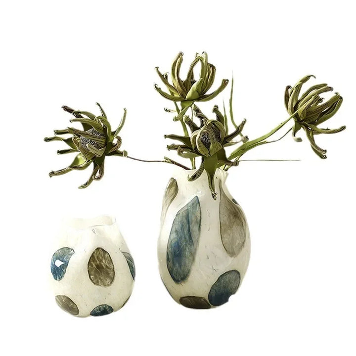 Blue & Green Grid Spot Glass Vase – Modern Pebble-Pattern Decorative Flower Vase for Home & Terrariums