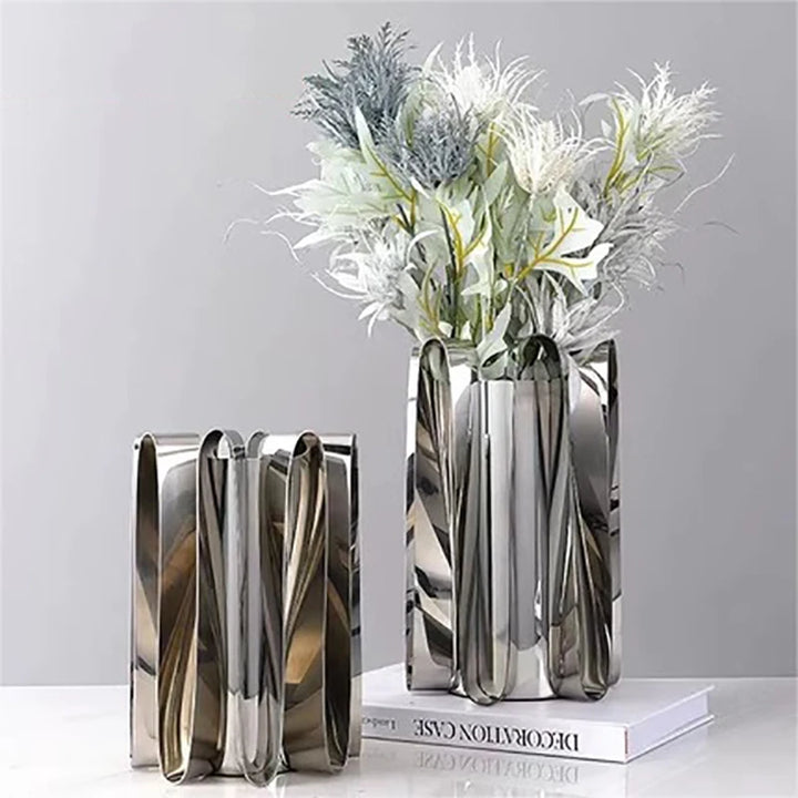 Silver-Plated Metal Vase – Modern Decorative Flower Pot