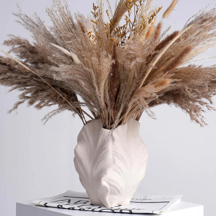 White Leaf Ceramic Vase – Modern Boho Centerpiece Decor