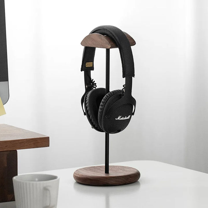 Black Walnut Headphone Stand – Solid Wood Desktop Rack for Headset Storage & Display | Minimalist Desk Organizer