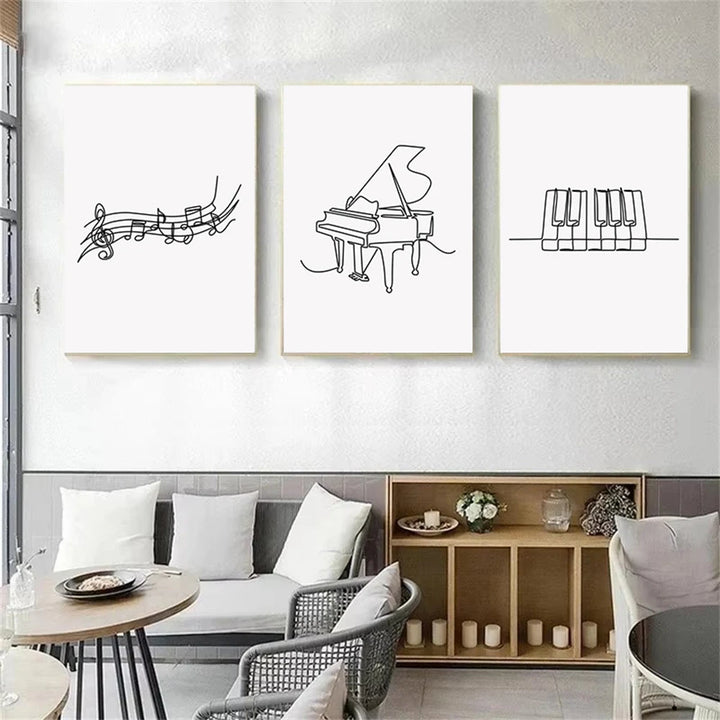 Lienzo abstracto con teclado de piano en blanco y negro: pósteres de pared con partituras nórdicas para decorar el dormitorio y la sala de estar.