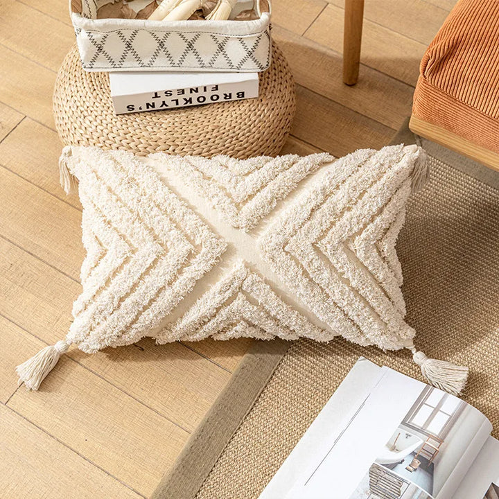 Boho Tufted Pillow Cover – Tassel Cotton Cushion Case