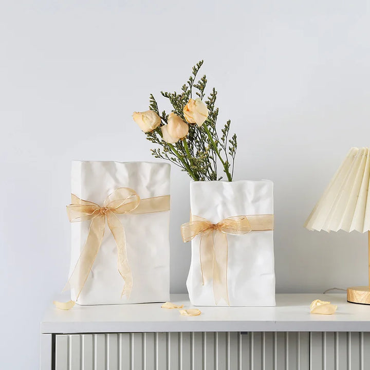Ceramic Paper Bag Vase – Nordic Modern Home Decoration