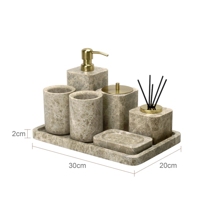 Emperador Marble Bathroom Set – Natural Stone Soap Dish & Tray