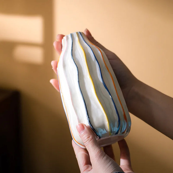 Colorful Stripe Ceramic Vase – Modern Centerpiece Home Decor