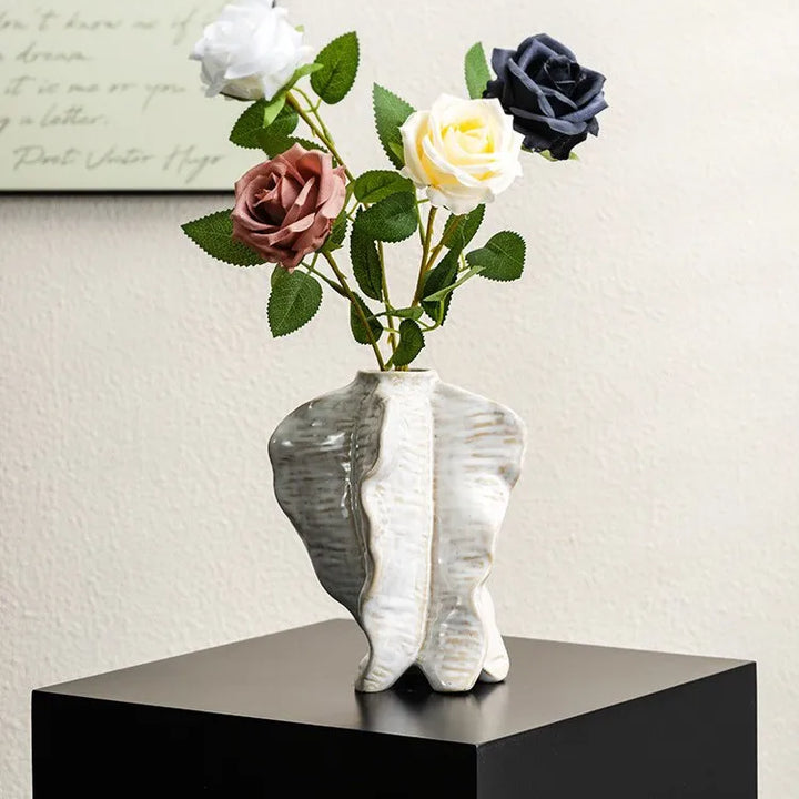 White Ceramic Vase – Modern Wabi Sabi Plant Decor