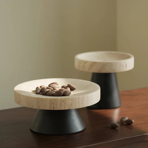 Luxury Travertine Pedestal Bowl – Marble Tray for Fruit & Decor