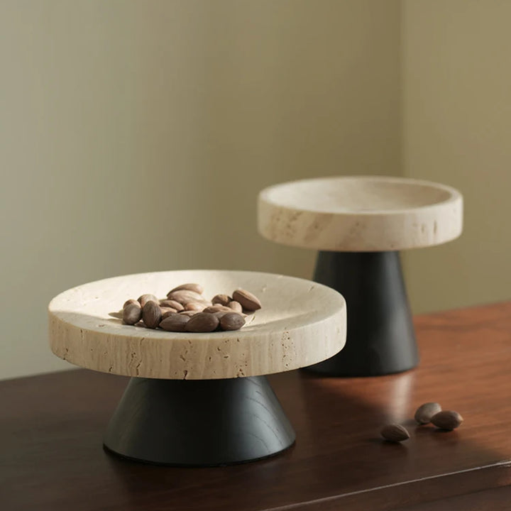 Luxury Travertine Pedestal Bowl – Marble Tray for Fruit & Decor