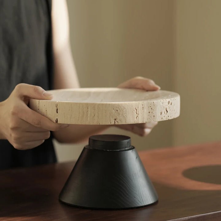Luxury Travertine Pedestal Bowl – Marble Tray for Fruit & Decor