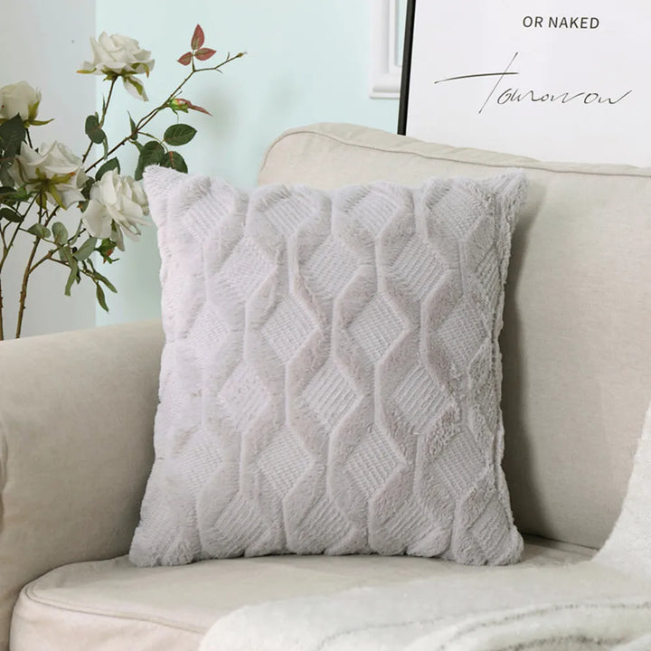 3D Plush Geometric Embroidered Cushion Cover