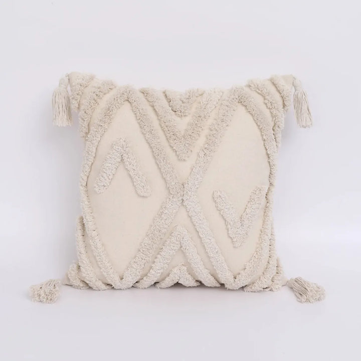 Boho Tassel Cushion Cover – Tufted Moroccan Macrame Pillow