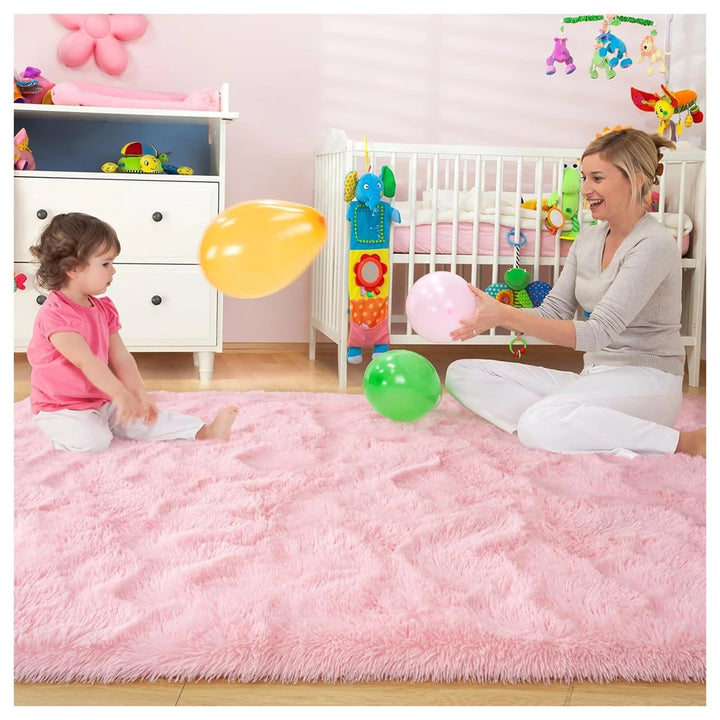 Pink Fluffy Plush Carpet – Large Kids Bedroom Area Rug