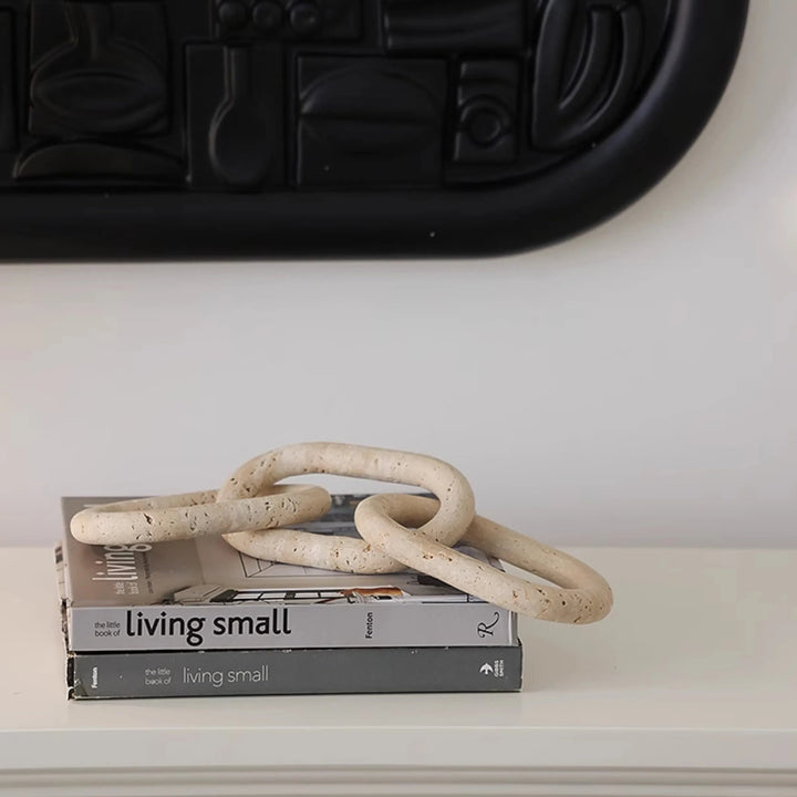 Travertine Chain Link Sculpture – Rustic Marble Table Décor