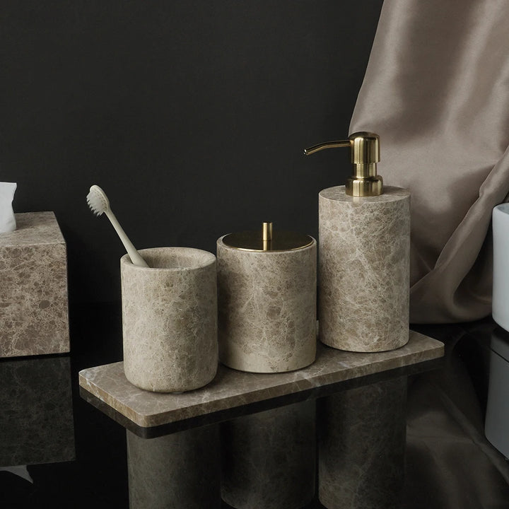 Emperador Marble Bathroom Set – Natural Stone Soap Dish & Tray