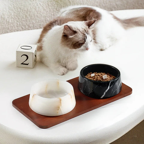 Luxury Natural Marble Pet Bowl – Decorative Food & Water Dish