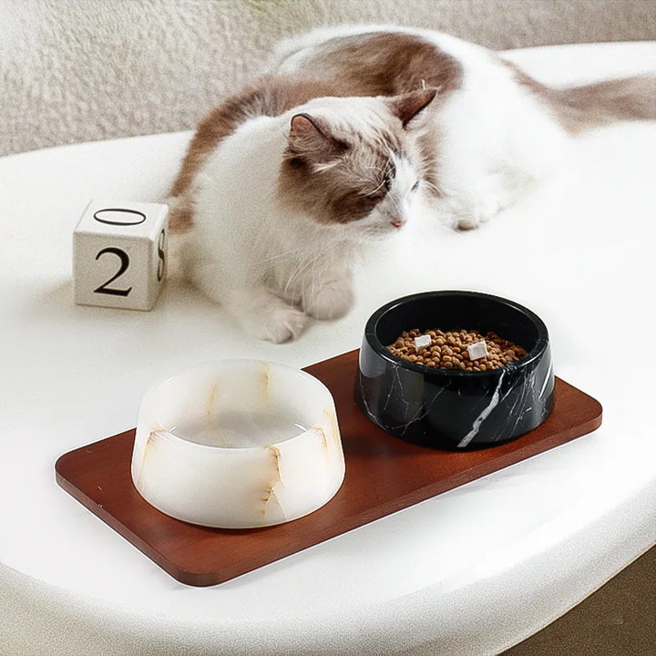 Luxury Natural Marble Pet Bowl – Decorative Food & Water Dish