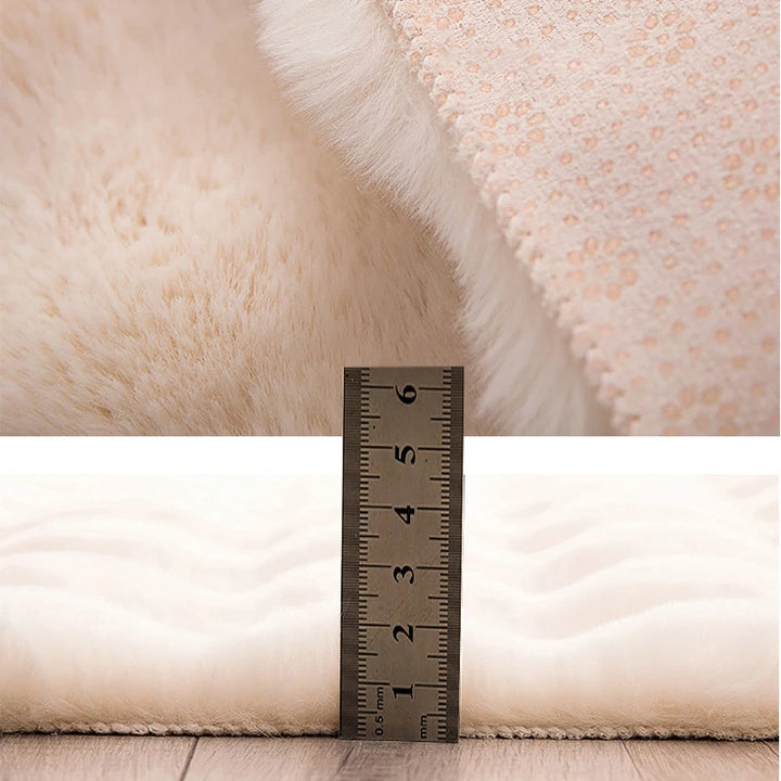 Alfombra ovalada de felpa: suave alfombra de piel sintética de conejo para habitaciones infantiles, salas de estar o dormitorios | Acogedora alfombra de invierno y cojín para silla 