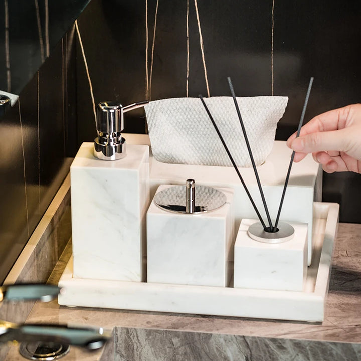 Volakas White Marble Bathroom Accessories Set