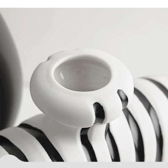 Zebra Striped Ceramic Vase – Modern Tabletop Decor