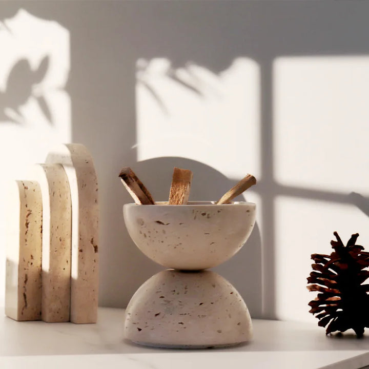 Beige Travertine Sphere Incense Burner – Natural Marble Mubkhar for Aromatherapy, Meditation & Home Decor | 10.5cm Handcrafted Stone Ornament