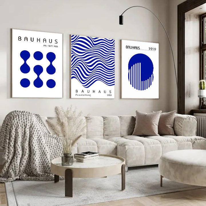 Blue Bauhaus Abstract Art Poster – Modern Canvas Wall Print