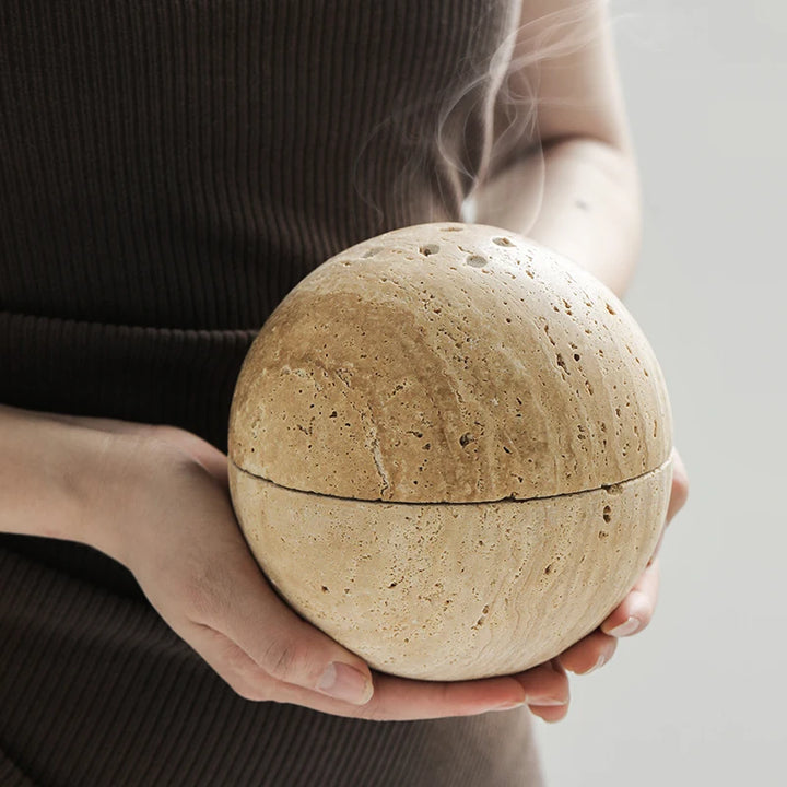 Beige Travertine 9-Hole Sphere Incense Burner