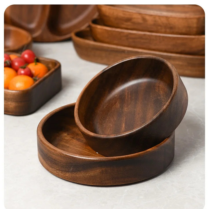 Acacia Wood Snack & Salad Plate – Solid Multi-Section Tray