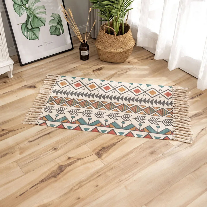 Nordic Moroccan Printed Carpet – Hand-Woven Cotton Rug
