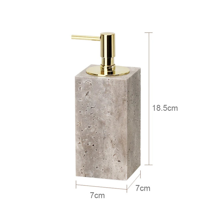 Grigio Travertine Bathroom Set – Antique Natural Stone Accessories with Soap Dispenser, Tray, Diffuser & More