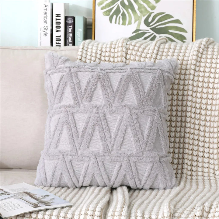 3D Plush Geometric Embroidered Cushion Cover