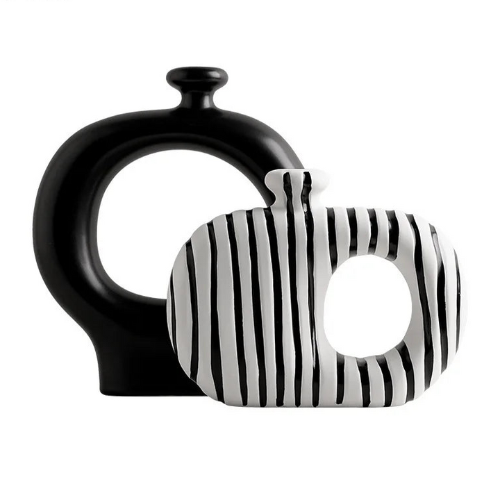 Zebra Striped Ceramic Vase – Modern Tabletop Decor