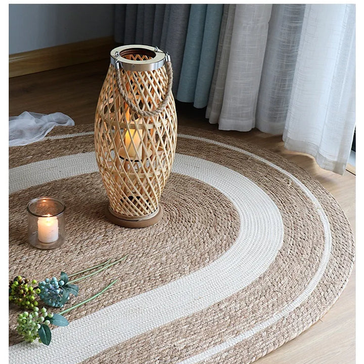 Round Woven Rattan Rug – Natural Bamboo Fiber Floor Mat