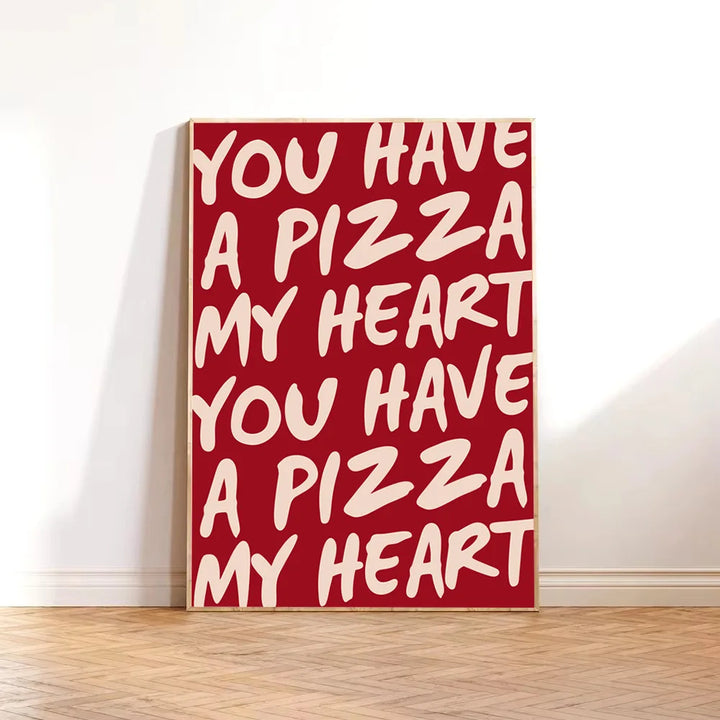 Cute Heart-Shaped Pizza Wall Art – Trendy Valentine’s Day Canvas Poster for Kitchen & Home Décor