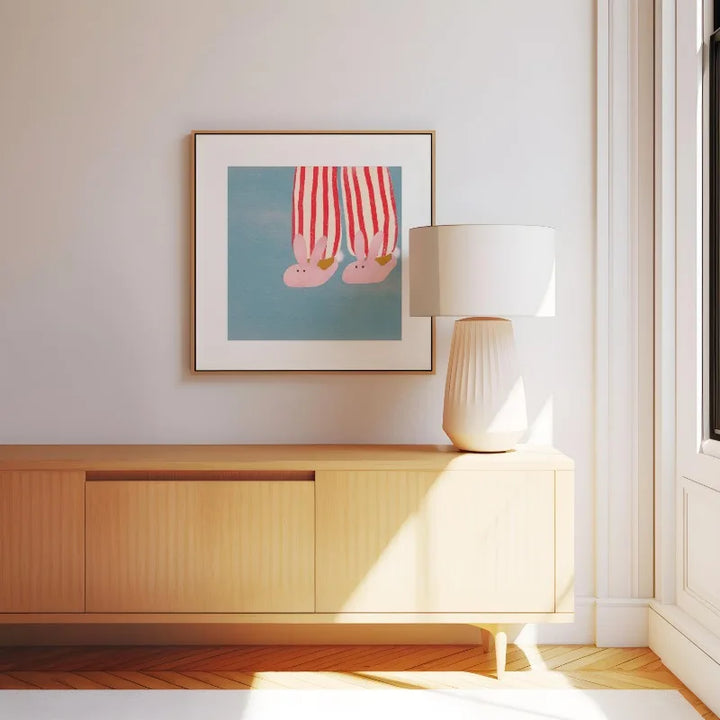 Cute Bunny Slippers Poster – Pastel Canvas Wall Art