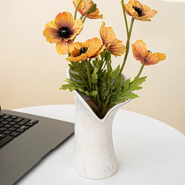 Nordic Ceramic Wavy Vase – Minimalist Textured Centerpiece