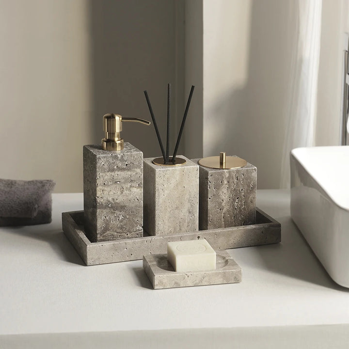 Grigio Travertine Bathroom Set – Natural Marble Accessories