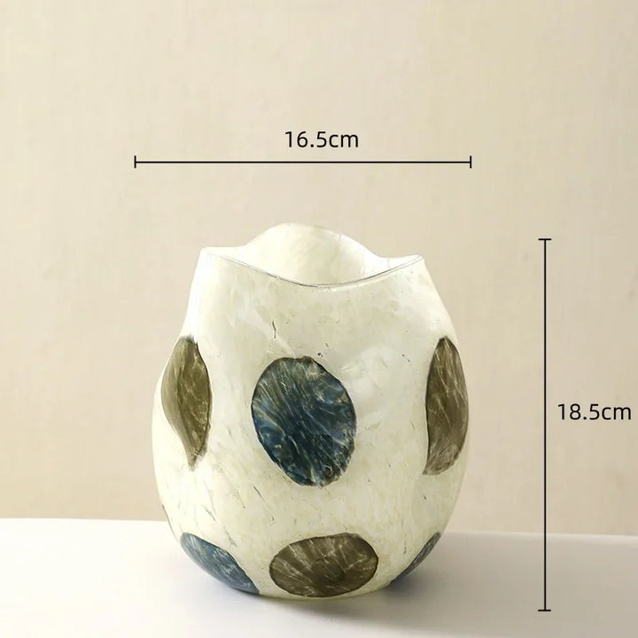 Blue & Green Grid Spot Glass Vase – Modern Pebble-Pattern Decorative Flower Vase for Home & Terrariums