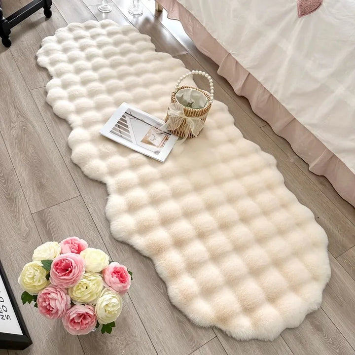 Alfombra ovalada de felpa: suave alfombra de piel sintética de conejo para habitaciones infantiles, salas de estar o dormitorios | Acogedora alfombra de invierno y cojín para silla 