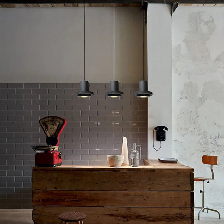 Industrial Black Stone Pendant Lamp – Nordic Retro LED Chandelier