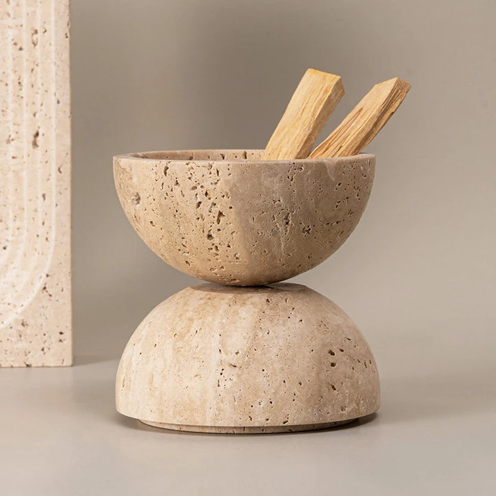 Natural Travertine Marble Incense Burner – Wabi-Sabi Ball-Shaped Stone Holder for Home & Spiritual Decor