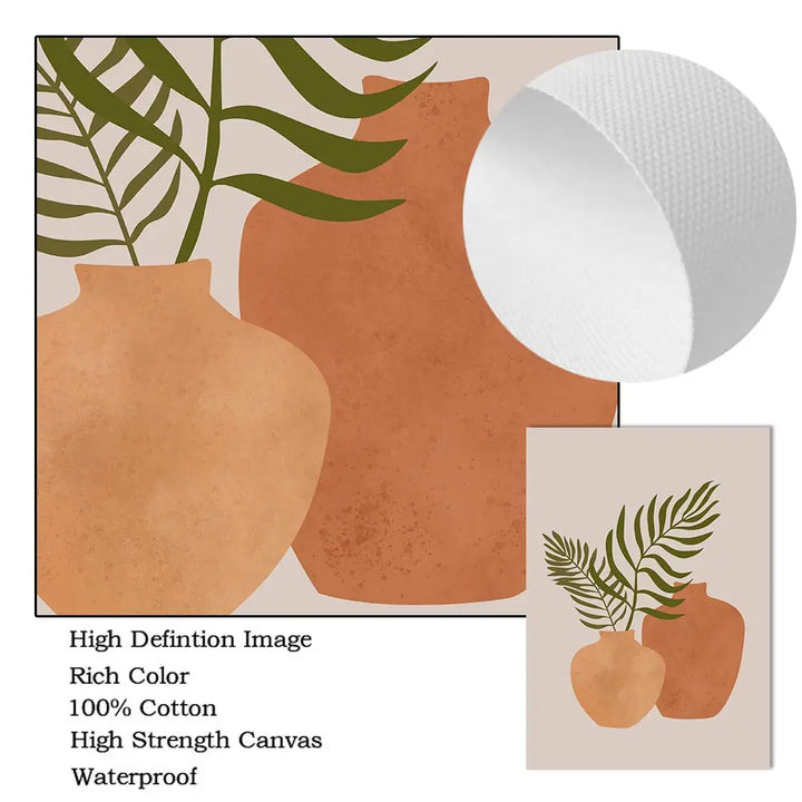 Terracotta & Mustard Sun Canvas Print – Abstract Boho Geometry and Leaf Art Mid-Century Wall Decor