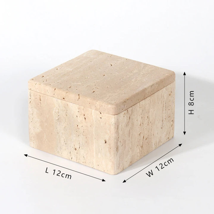 Natural Travertine Marble Storage Box – Decorative Bathroom Organizer for Jewelry, Cotton Swabs & Vanity Essentials